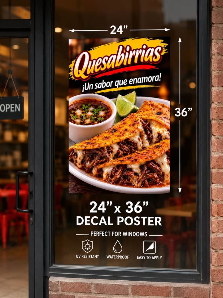 Window Decal - 24" x 36" Quesabirrias Decal Poster